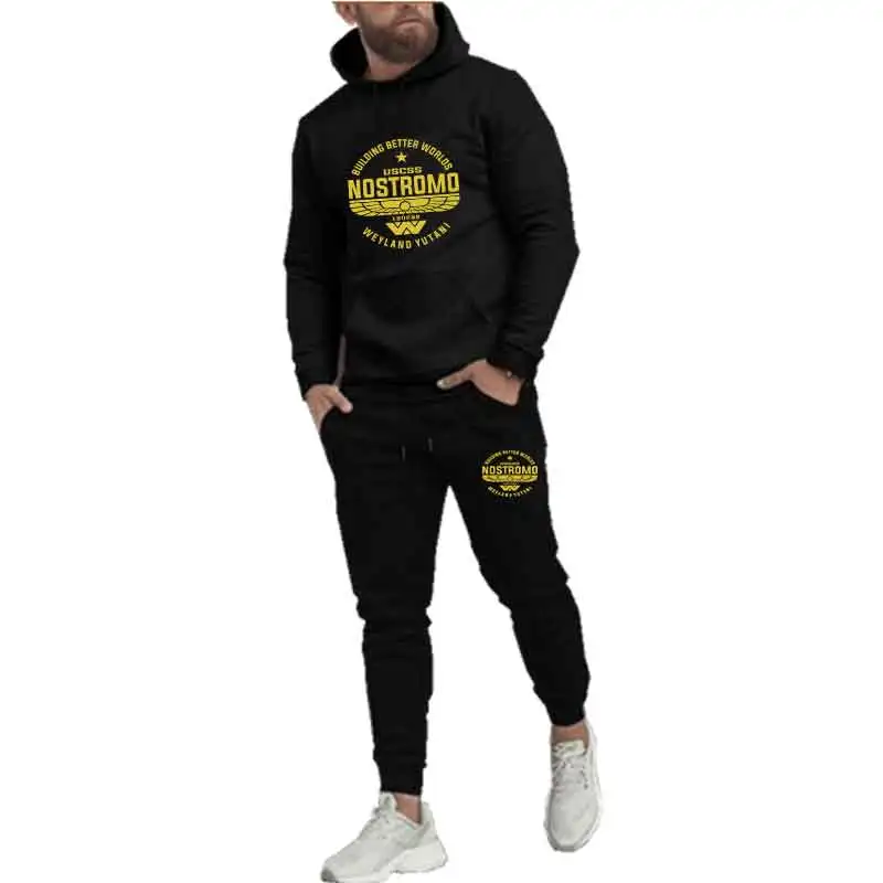 

2025 Spring Autumn Men Casual Two Piece Sets Letter Printed Hoodie Tops Pants Personality Sweatshirts Street Fashion Sports Suit