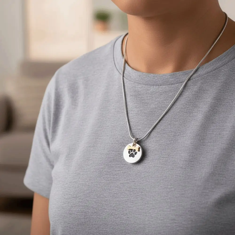 Cute Paw Print Urn Necklace Dog Bone Opeanable Cremation Jewelry Stainless Steel Round Ashes Memorial Pendant Keepsake