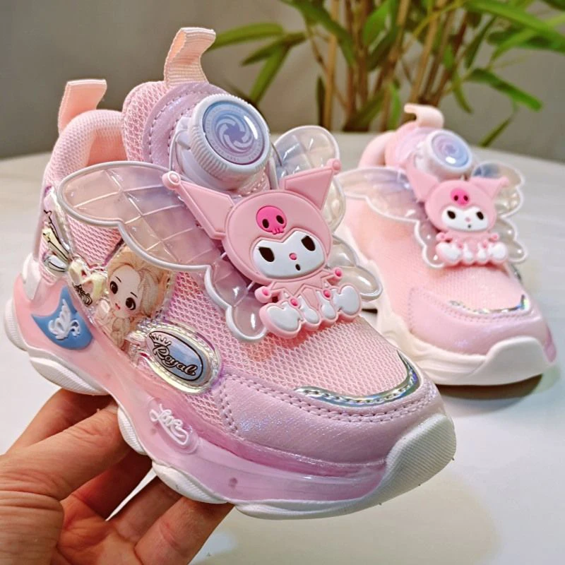 

Children Kuromi Kawaii Sanrio Anime Sports Causal Shoes Cute Cartoon Light Board Sneakers Lovely Toys Gifts for Kids