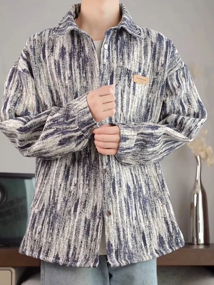 

Мужская куртка-пилот премиум-класса, окрашенная, в стиле шик, в полоску, свободного кроя, весенняя верхняя одежда, смесь полиэстера, хлопка и вискозы, молодежный тренд