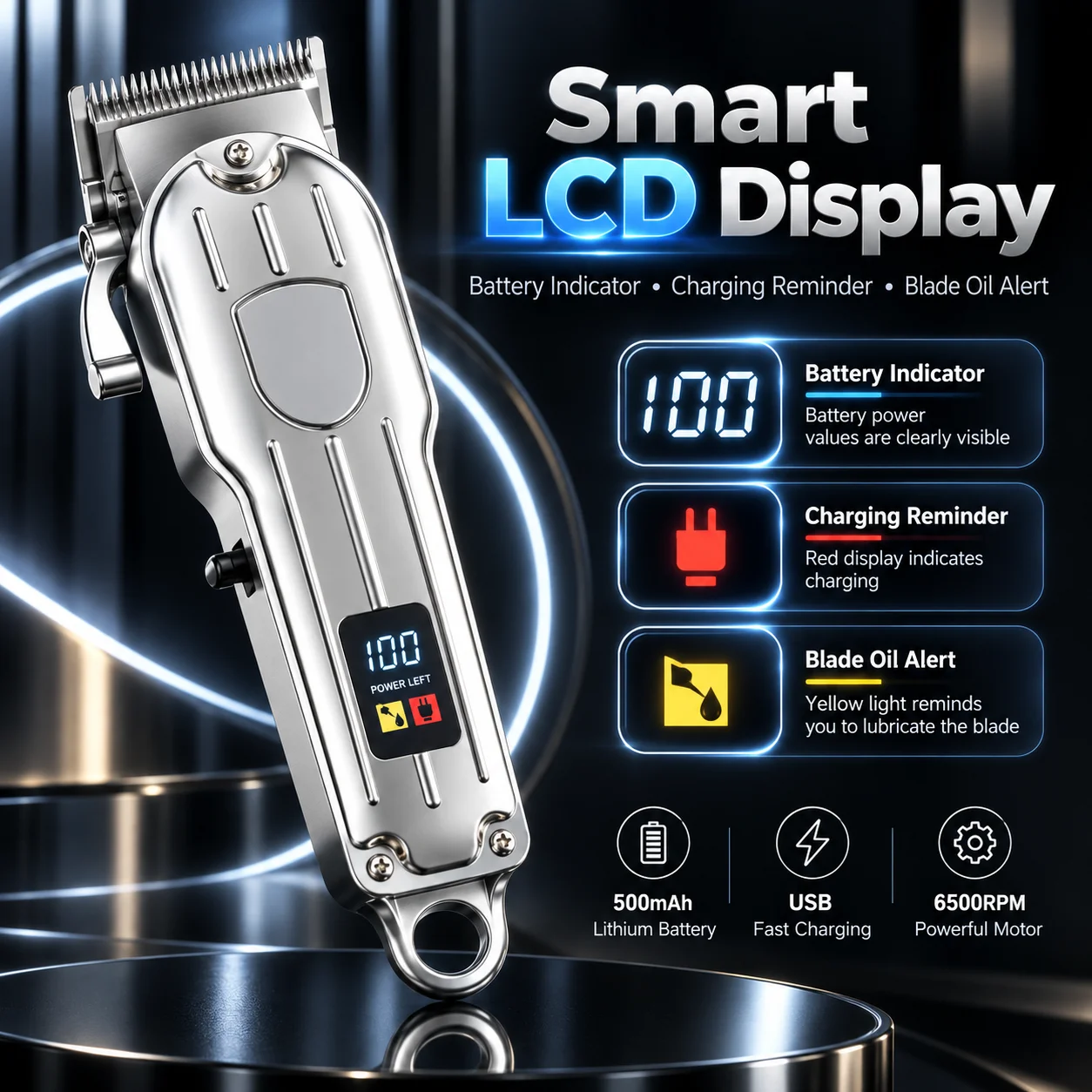 Professional Cordless Hair Clipper for Men All Metal Barber Trimmer LCD Display USB Rechargeable High Power Hair Cutting Machine gallery 5