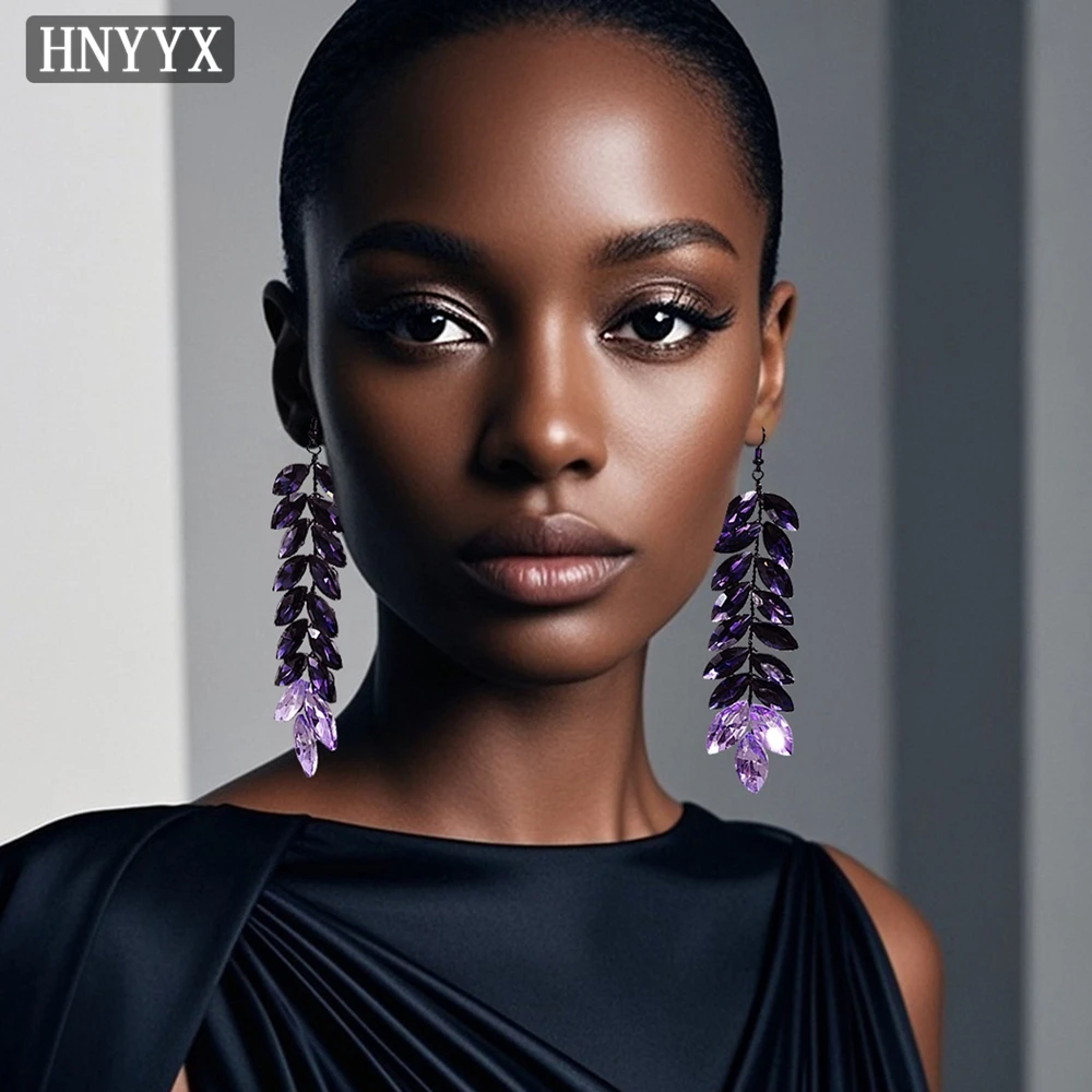 

HNYYX Luxury Rhinestone Earrings With Unique Design Gradient Purple Pendant Tassel Earrings Fashionable Women Party Jewelry B23