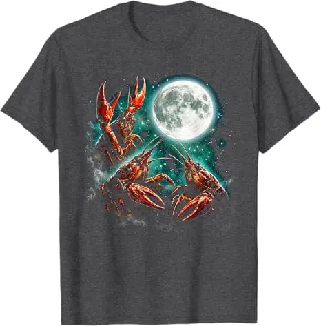 Three Crawfish Moon Crawfish Howling To The Moon Vintage 90er Jahre T-Shirt Y2k Moon Galaxy Space Retro Animal Aesthetic Tee Kleidung – Detail 9