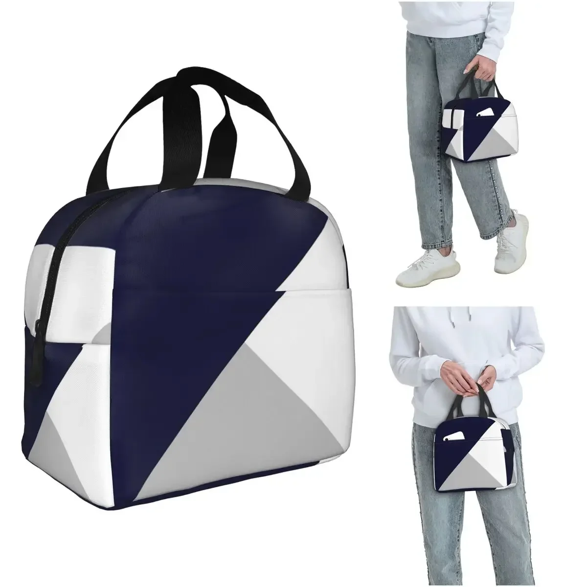 Tricolor Navy Blue Silver Gray And White Insulated Lunch Bag for Women Children Portable Food Boxes Thermal Lunch Box Tote