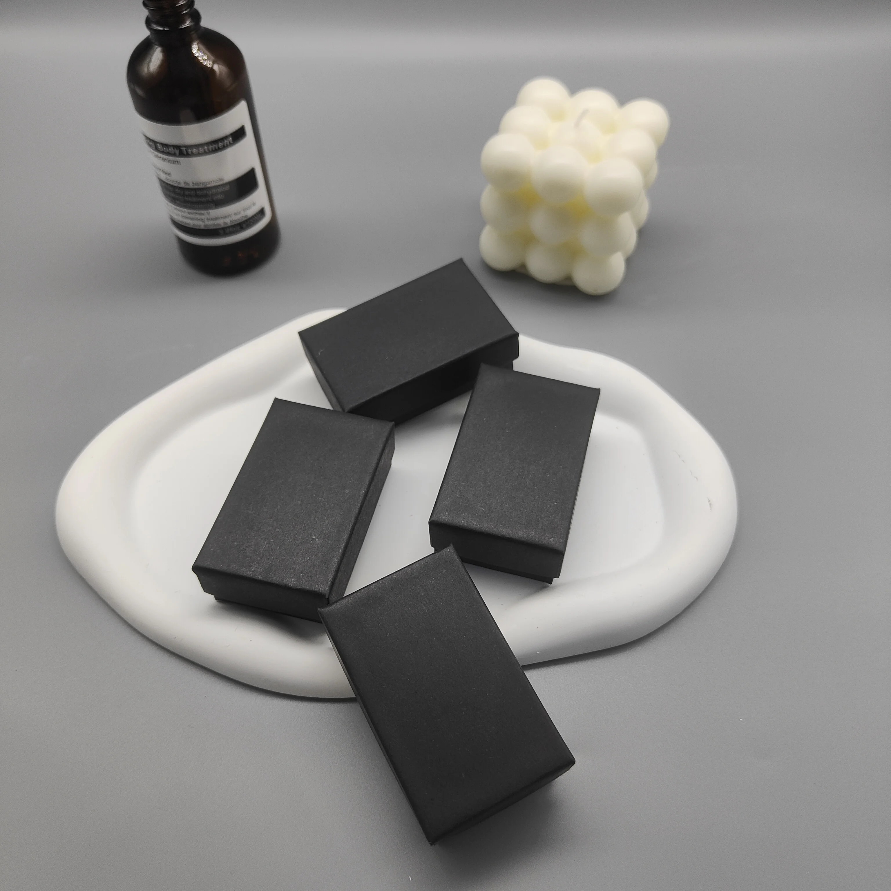 100pcs #21 Matte Black Kraft Paper Ring Boxes Jewelry Storage Cardboard With Cotton 2-1/2 x1-1/2 x 7/8'