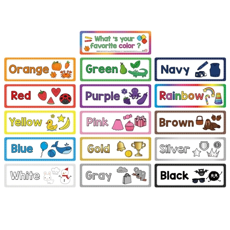 16 Sheets Kids Words Learning Flashcards Vocabulary Items With Colorful Images D2RC