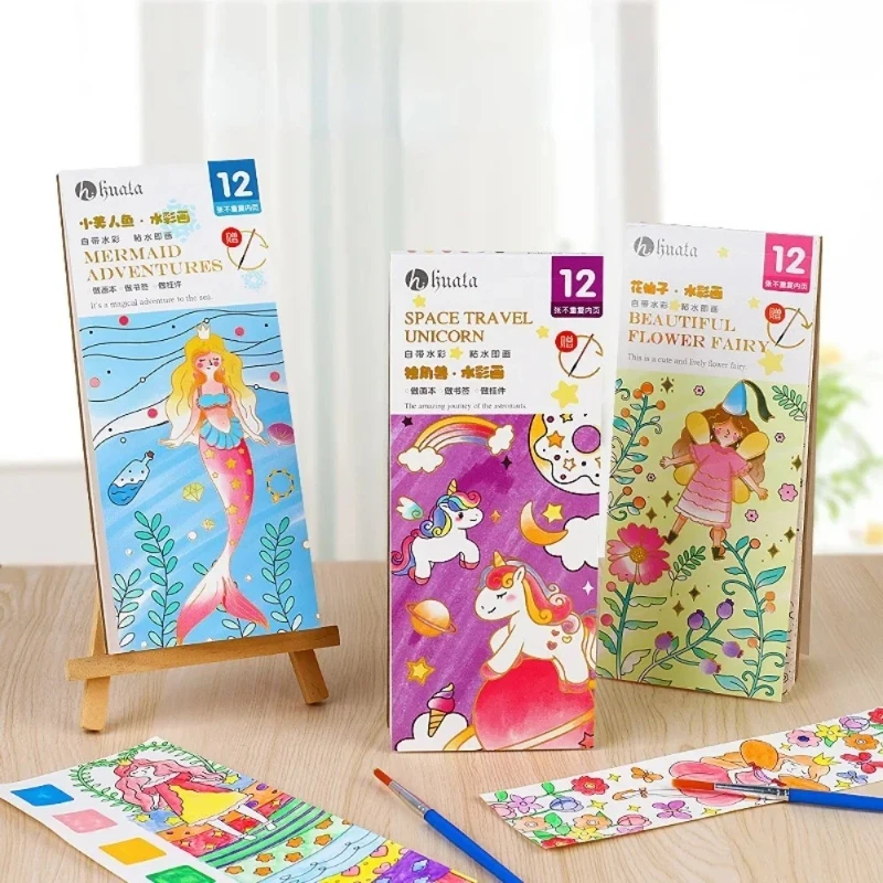 1set Portable Children Watercolor Painting Book Gouache Graffiti Picture Coloring Books Water Drawing Toys Kids Educational Gift