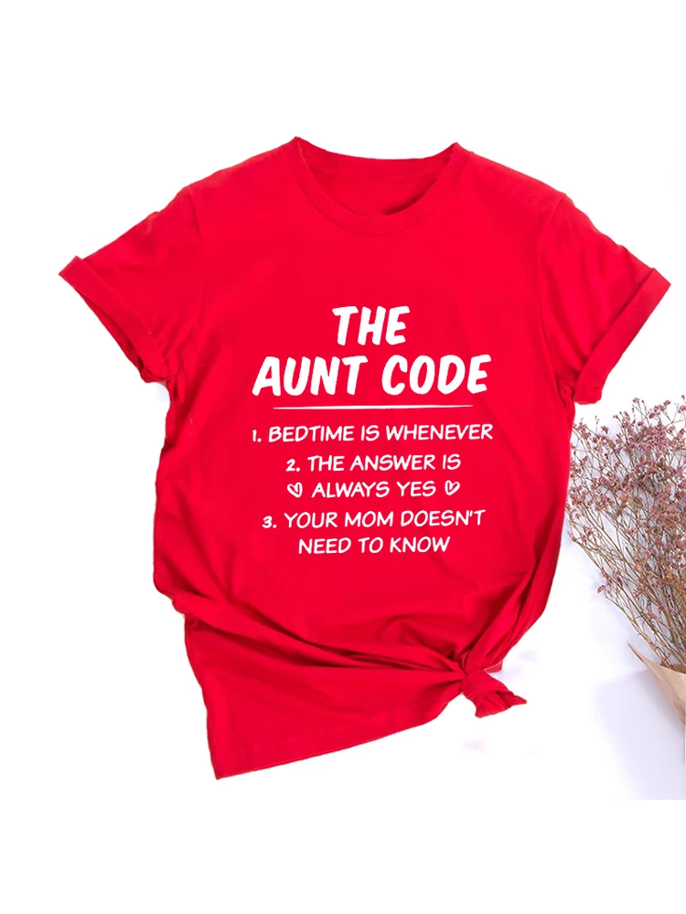 THE AUNTIE CODE Printed Aunt Shirts for Women Auntie Gift Tshirts Funny Letter Saying T-Shirt Causal Short Sleeve Tee Tops
