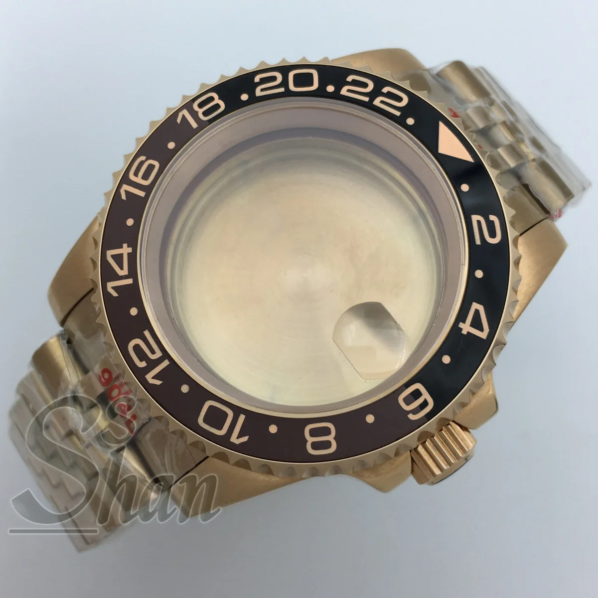 Caixa de ouro rosa 40mm, vidro de safira, moldura preta-marrom, pulseira de aço inoxidável adequada para movimentos nh34 nh35 nh36 eta2824 pt5000