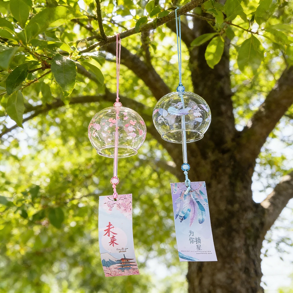 Japanese Sakura Glass Wind Chime Kawaii Glass Wind Bell Home Room Wall Decor Wind Campaigns Outdoor Decoraitons Music Bell Sound