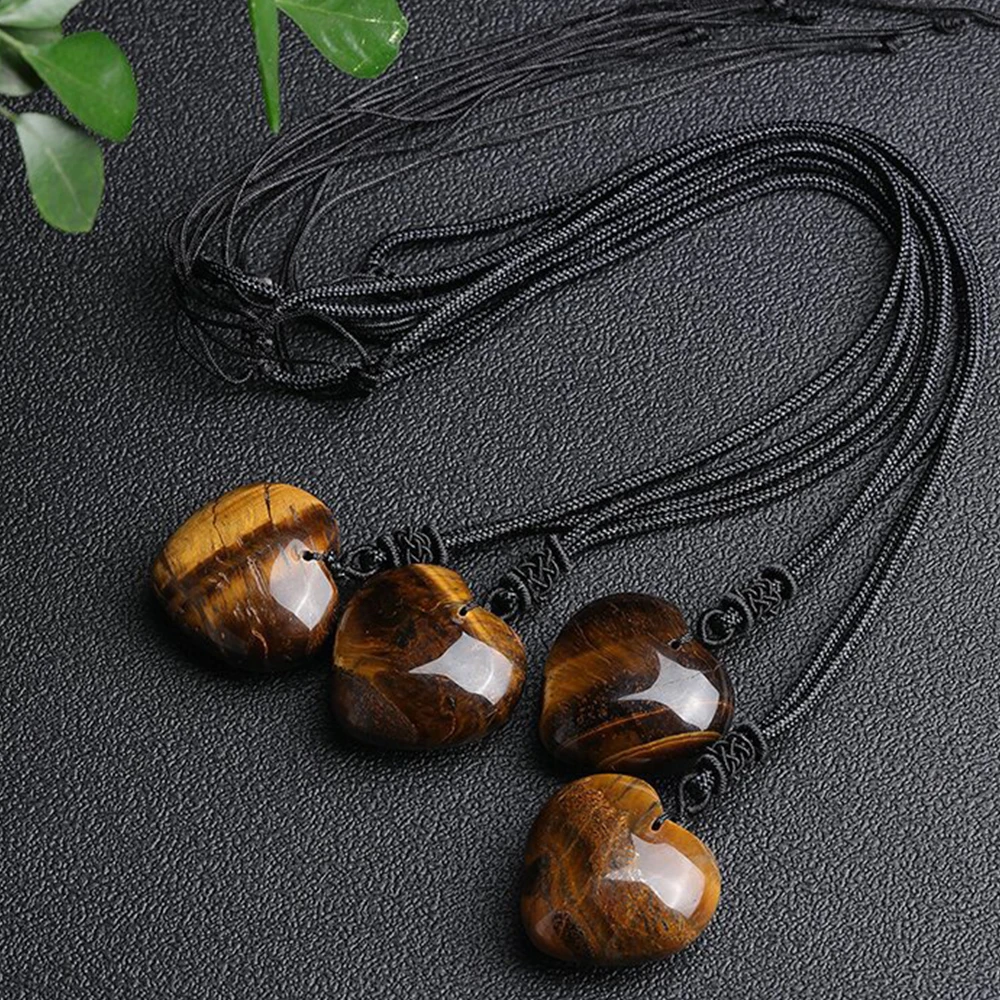 Natural Tiger Eye Stone Heart Shaped Pendant Reiki Healing Crystals Gemstones Amulet Charms Necklace Jewelry