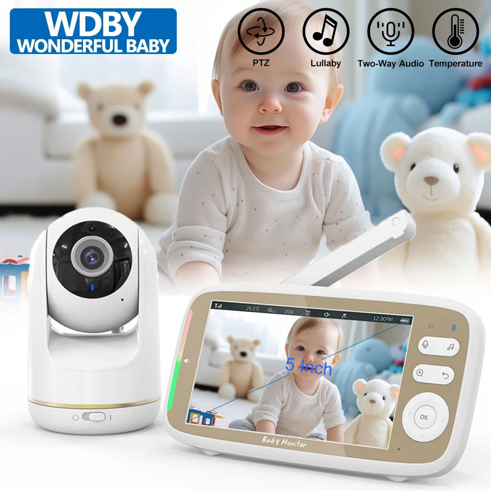 5 Inch Indoor Baby Monitor with 720P Larger Display 3X Zoom Surveillance PTZ Cam Two-Way Audio Baby-sitter Night Vision VB803