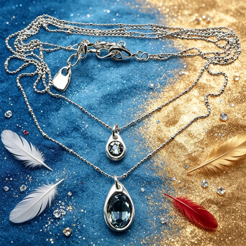 

Silver Multi-Layer Necklace with Teardrop and Round Blue Crystal Pendants