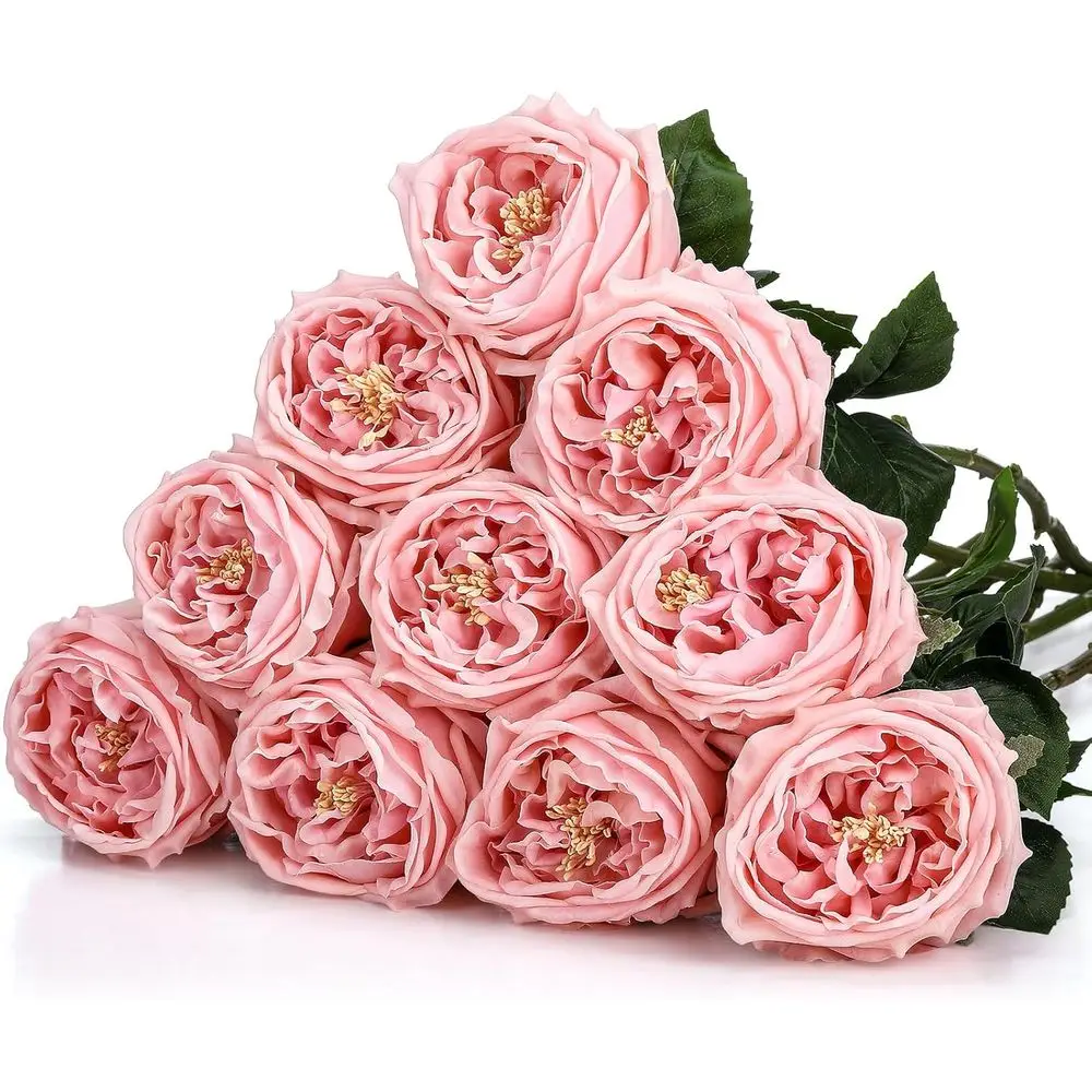 

10 шт. искусственных пионов премиум-класса с длинными стеблями для декора дома и вечеринок (розовые)