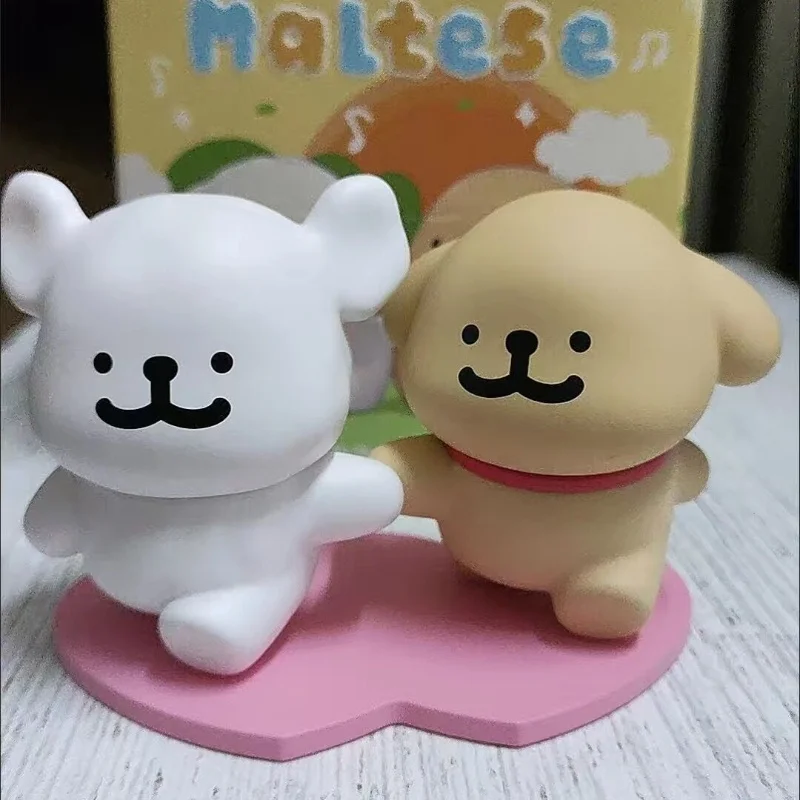 Cute Maltese Figure Happy Together Series Model Cartoon Kawaii Collection Pvc Action Figurine Desk Dog Ornament Toy Decor Gift