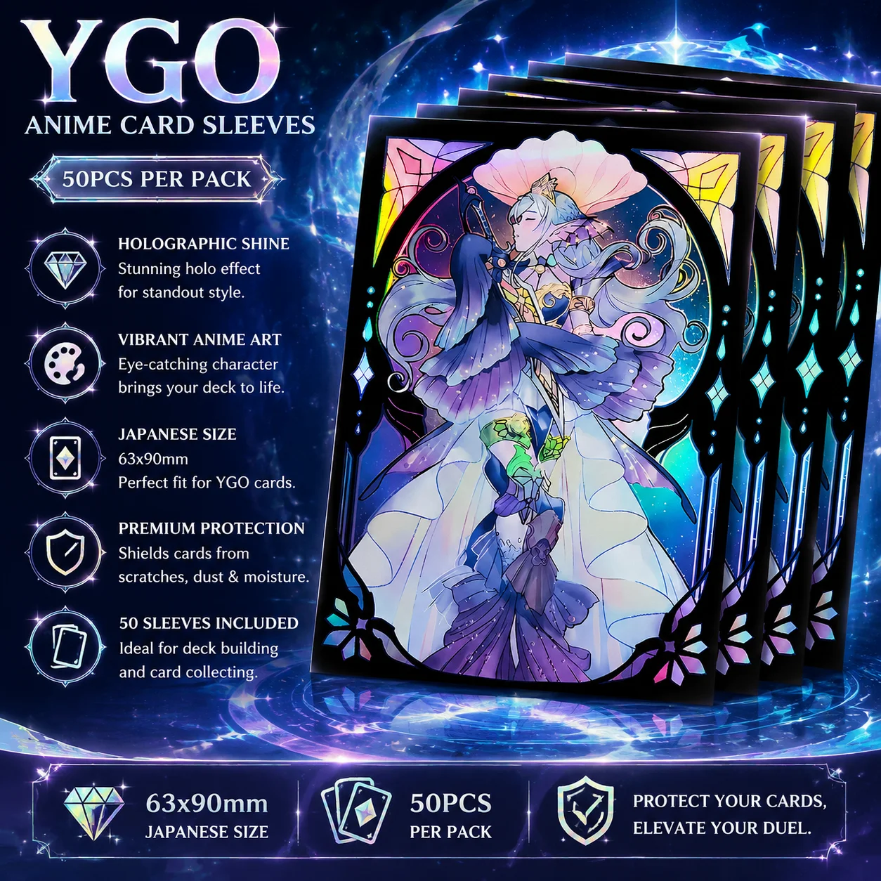 50 Stück 63x90mm Tearlament-Themen Holo Anime Kartenhüllen Japanische Größe Kartenhüllen YGO Deck-Schutzhüllen für YGO/Mini Photo