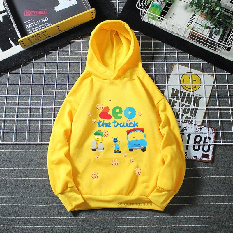 funny boys Hoodies Leo The Truck TV Show Cartoon Printed kids Hoodies Winter Yellow Long Sleeve Sweatshirt Baby Coat 3-12y