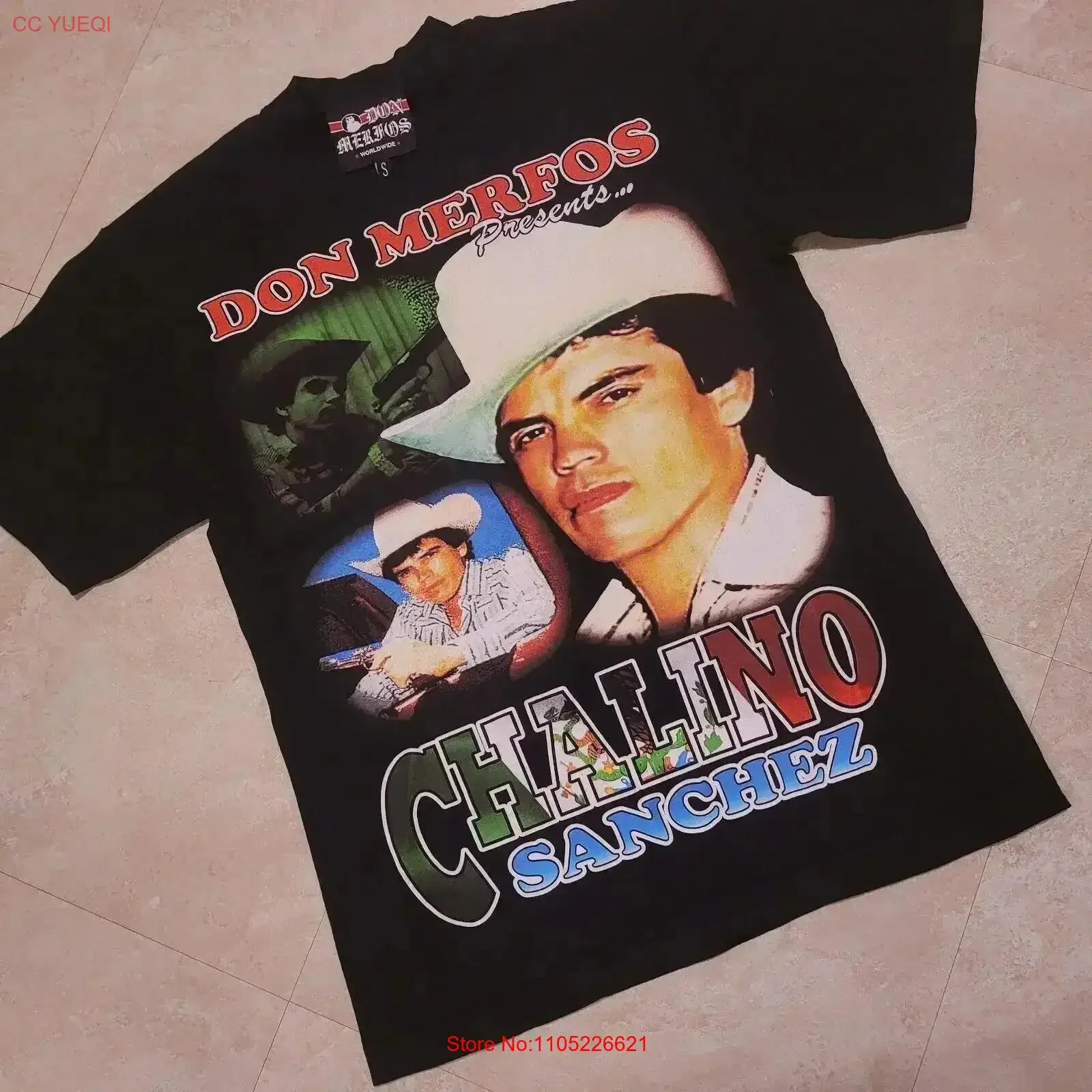Camiseta de algodón negro Chalino Sanchez S 5XL VM8571 vintage lavada ropa de calle cómoda moda estirada ligeramente Casual