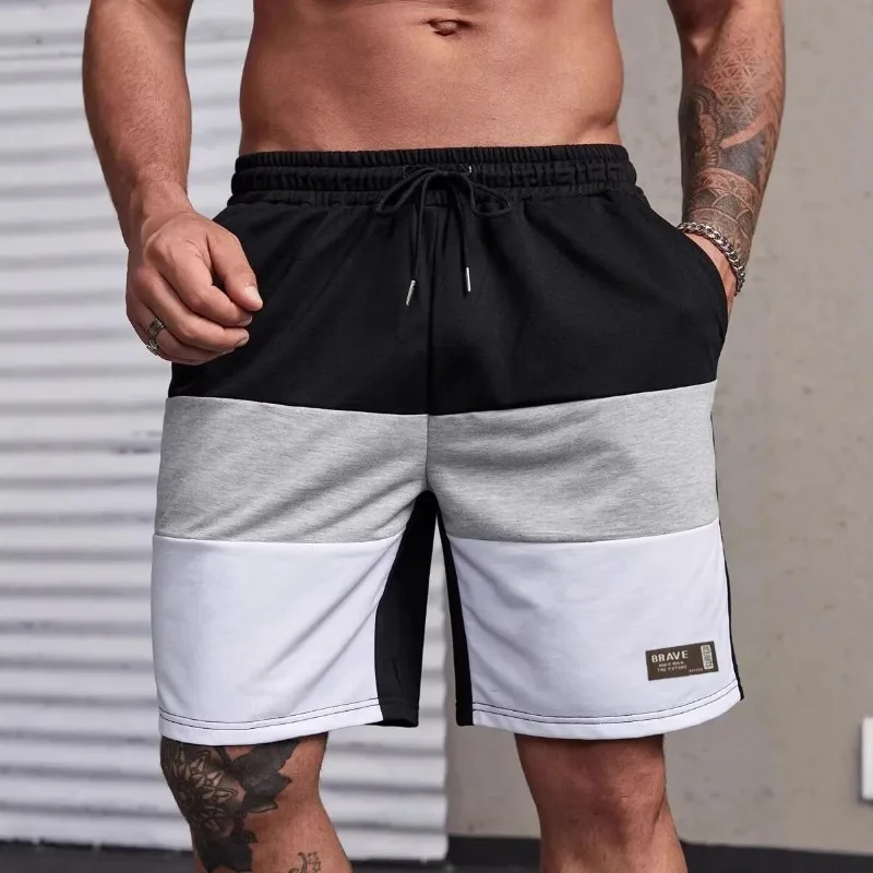 

Summer Men's Casual Color Block Shorts American Loose Straight Leg Five-Quarter Length Pants Summer Fashion New Board Shorts Men