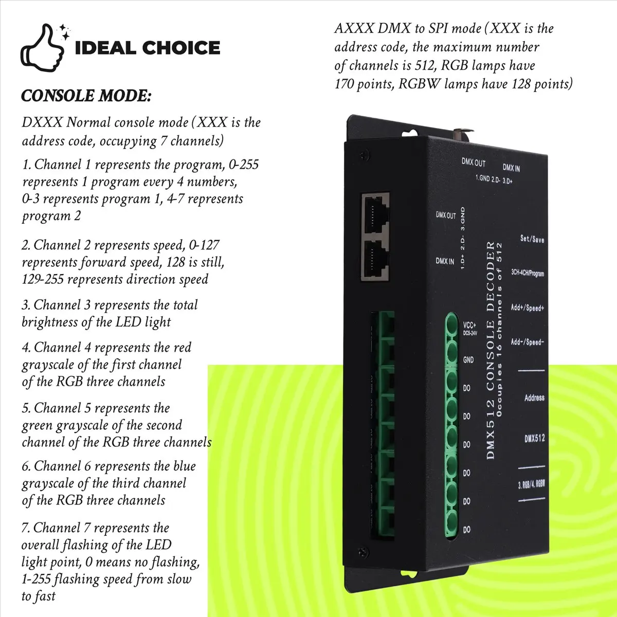 【abub】-spi-カラーコントローラー-ウォーターライトストリップ接続-led-dmx512-コンソール-インテリジェント照明デコーダー