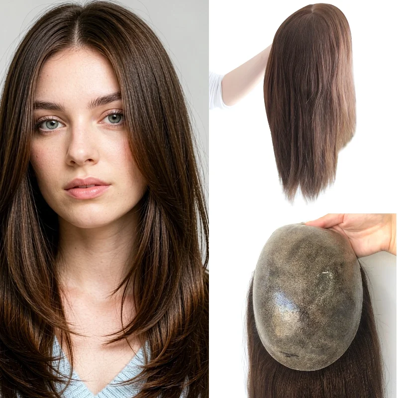 Human Hair PU Base Women Hair Replacement 7x9 14inch Hand-Tied Ultra Thin 0.08mm In Stock 72H Ship Dropship Color 1B #4 #613