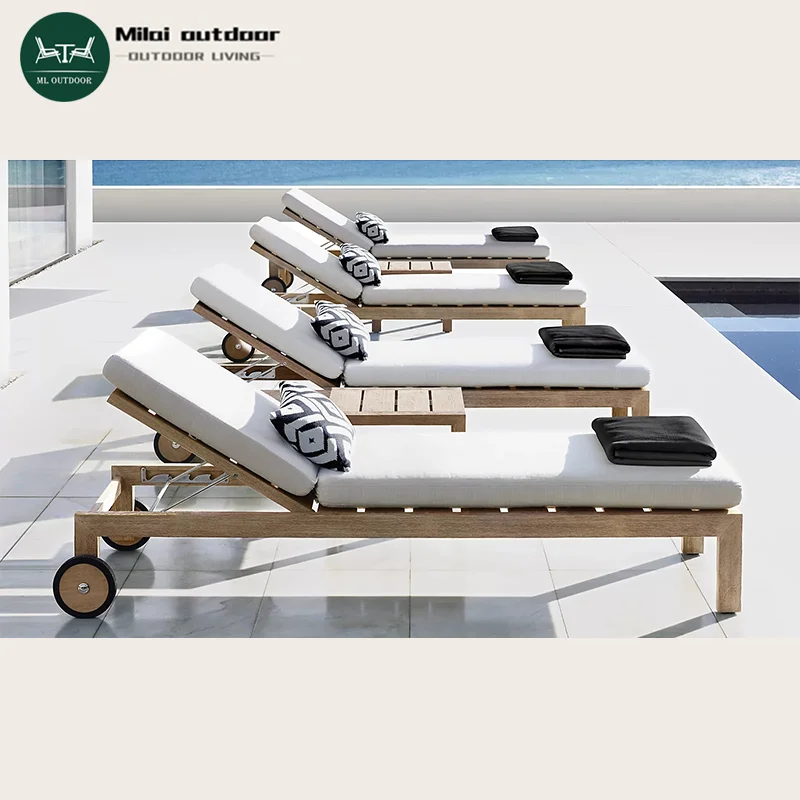 

Factory Hot Sale Outdoor Teak Deck Chairs Beach Patio Mesh Sun Loungers Sunbeds Villa Hotel Garden Leisure Pool Chairs