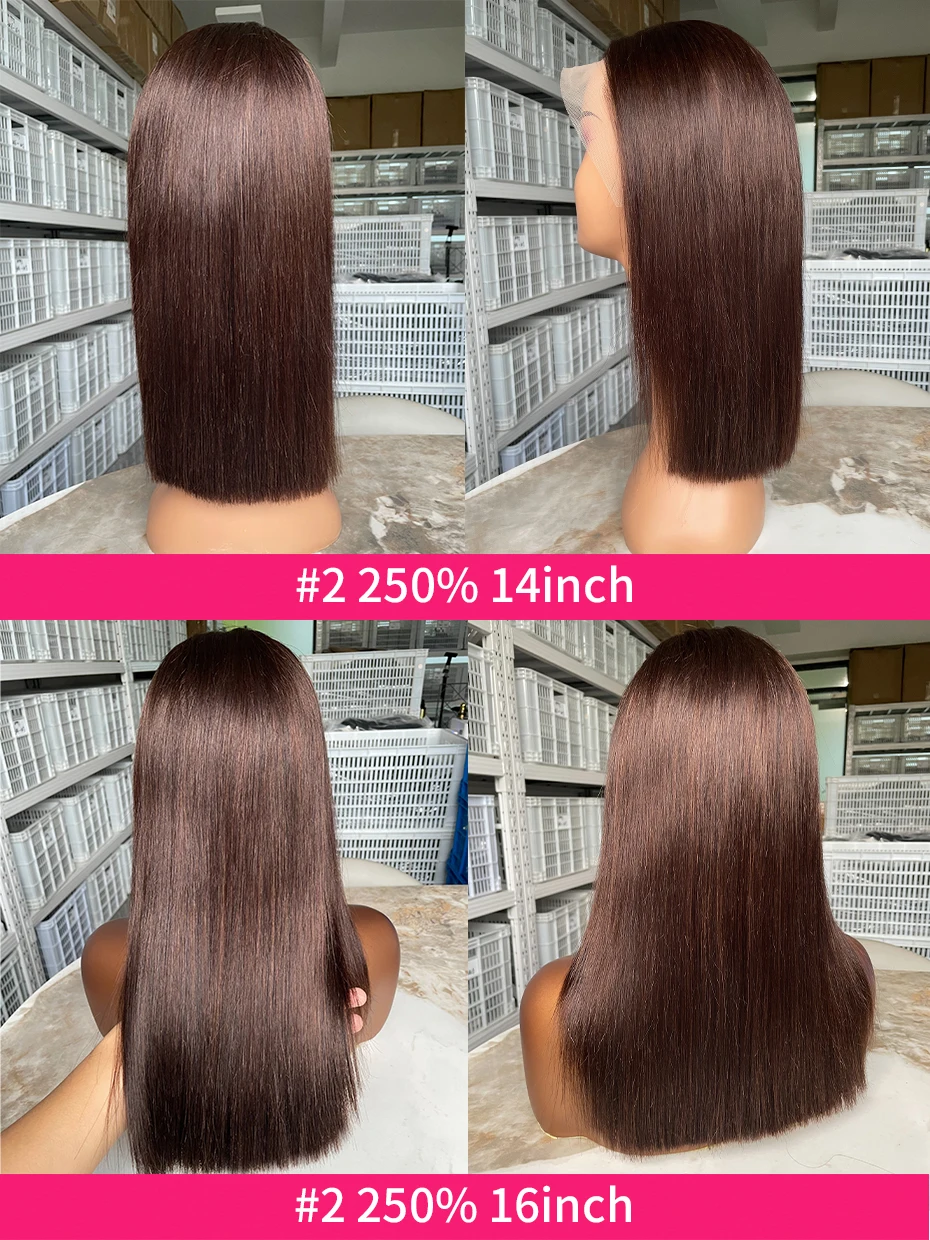 #2 Brown Chocolate Color 250 Density Lace Frontal Wig Human Hair Raw Vietnamese Double Drawn 13x4 Bob Lace Front Human Hair Wigs