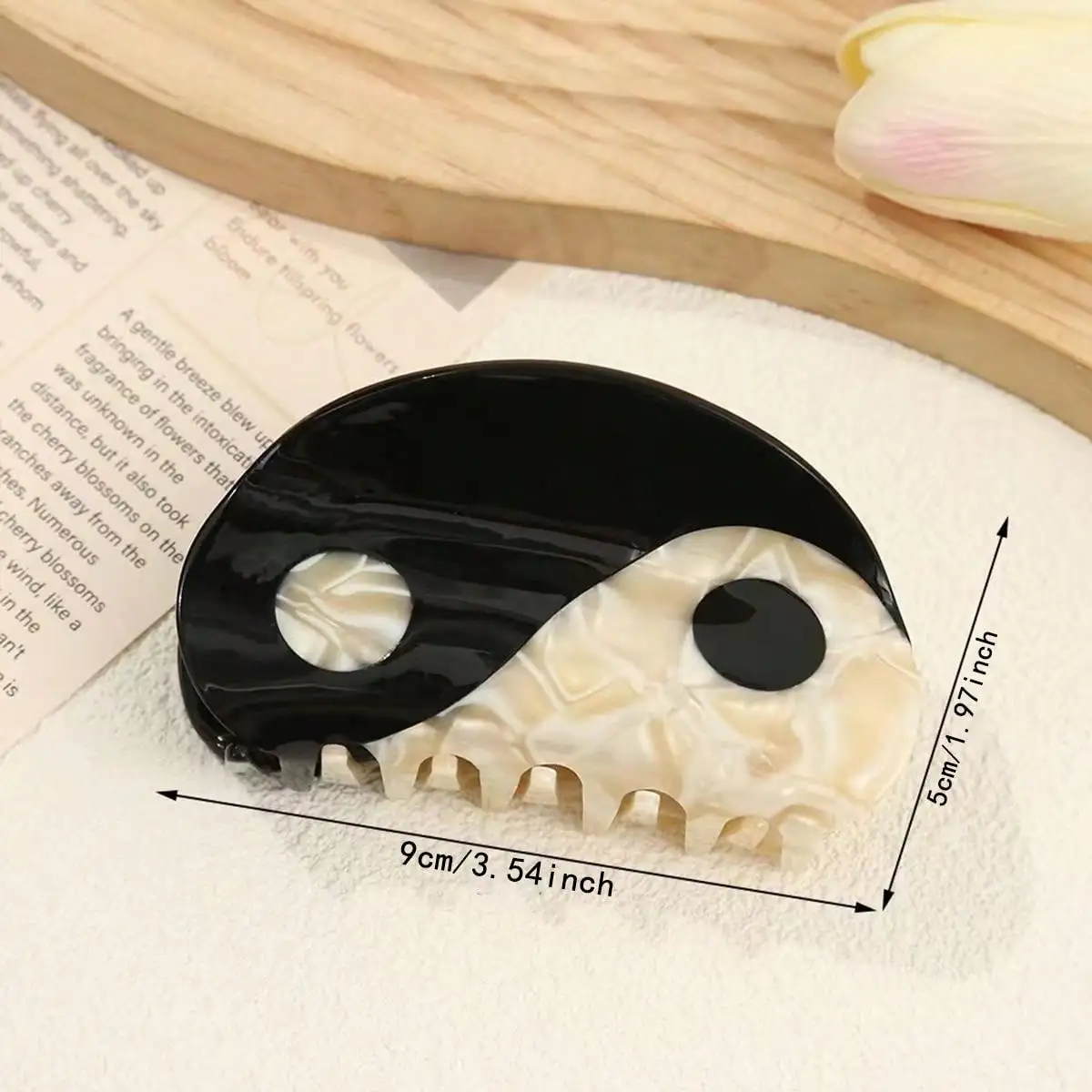 1pc Retro Yin Yang Pattern Acetate Hair Claw Clip Anti slip Strong Grip Claw Clip Women\'s Headpiece