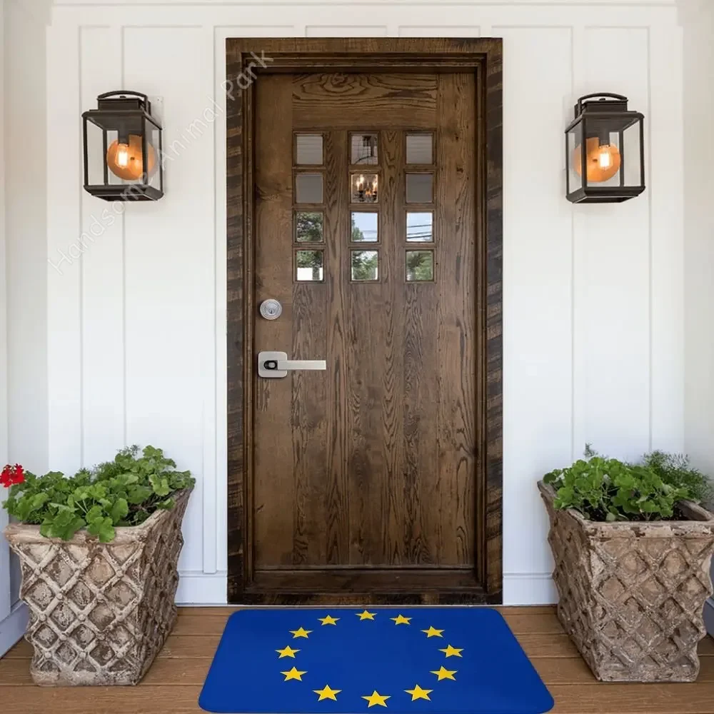 European Union EU Flag Doormat Flannel Rug Anti-Slip National Flag Absorbent Mat for Entrance Door Kitchen Bathtub Shower Mats