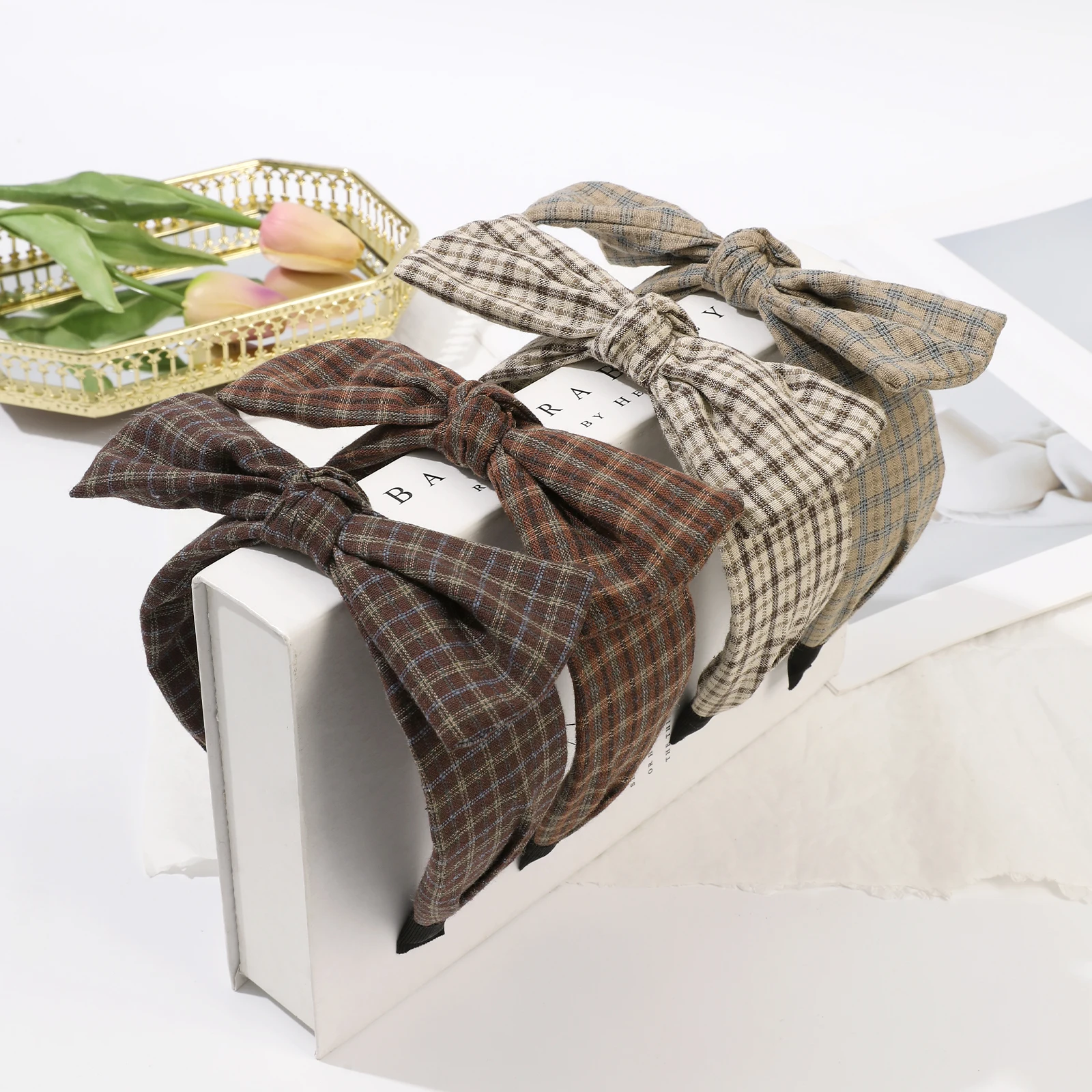 

1pc Fashion Wide Headband Classic Cloth Plaid Bow Hairband for Lady Girls Casual Shopping Travel Headpiece Accessories Hair Hoop