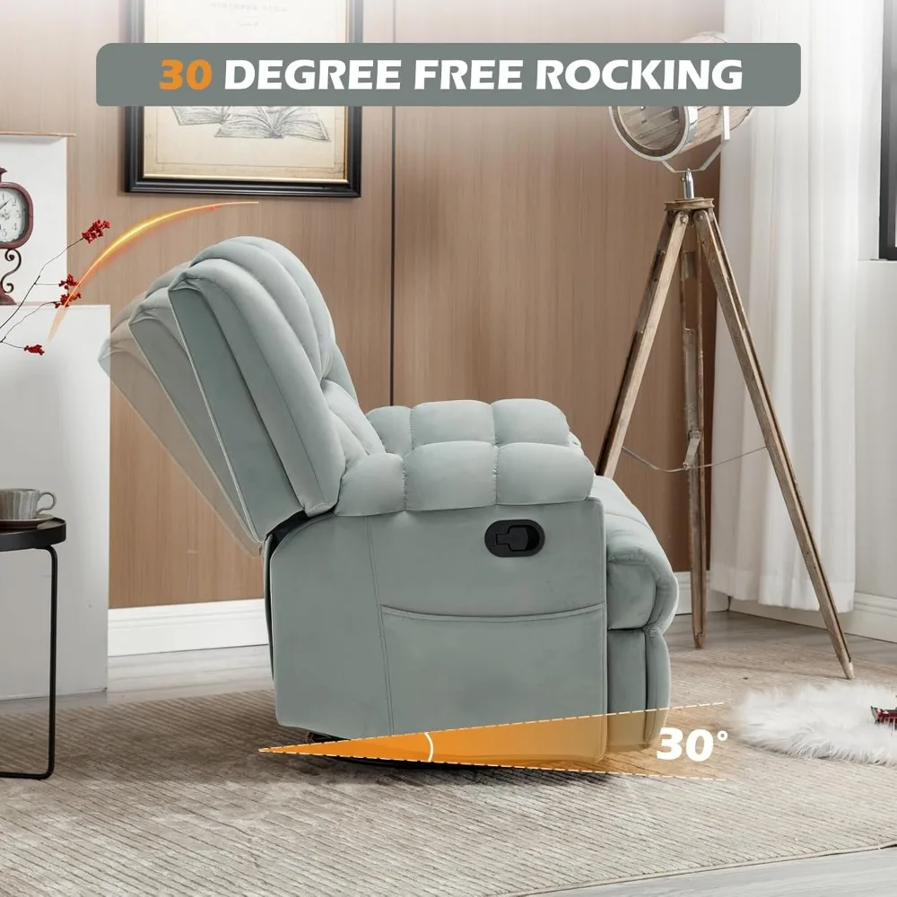 Living Room Chairs, Comfortable Overstuffed Cushion, Tech Fleece Fabric, Single Sofa, Large Manual Swivel Rocker Recliner Chair image 5