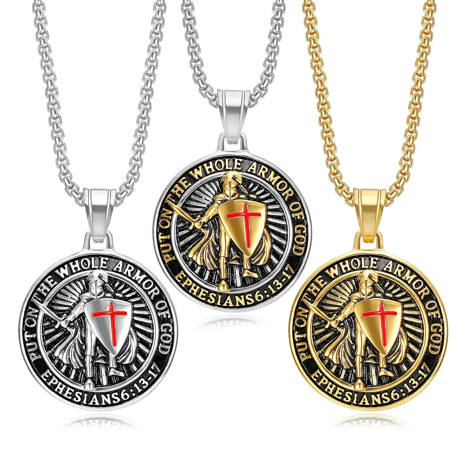 Hip Hop Medieval Templar Pendant Religious Cross Necklace 18K Gold Stainless Steel Vintage Jewelry for Men Gift