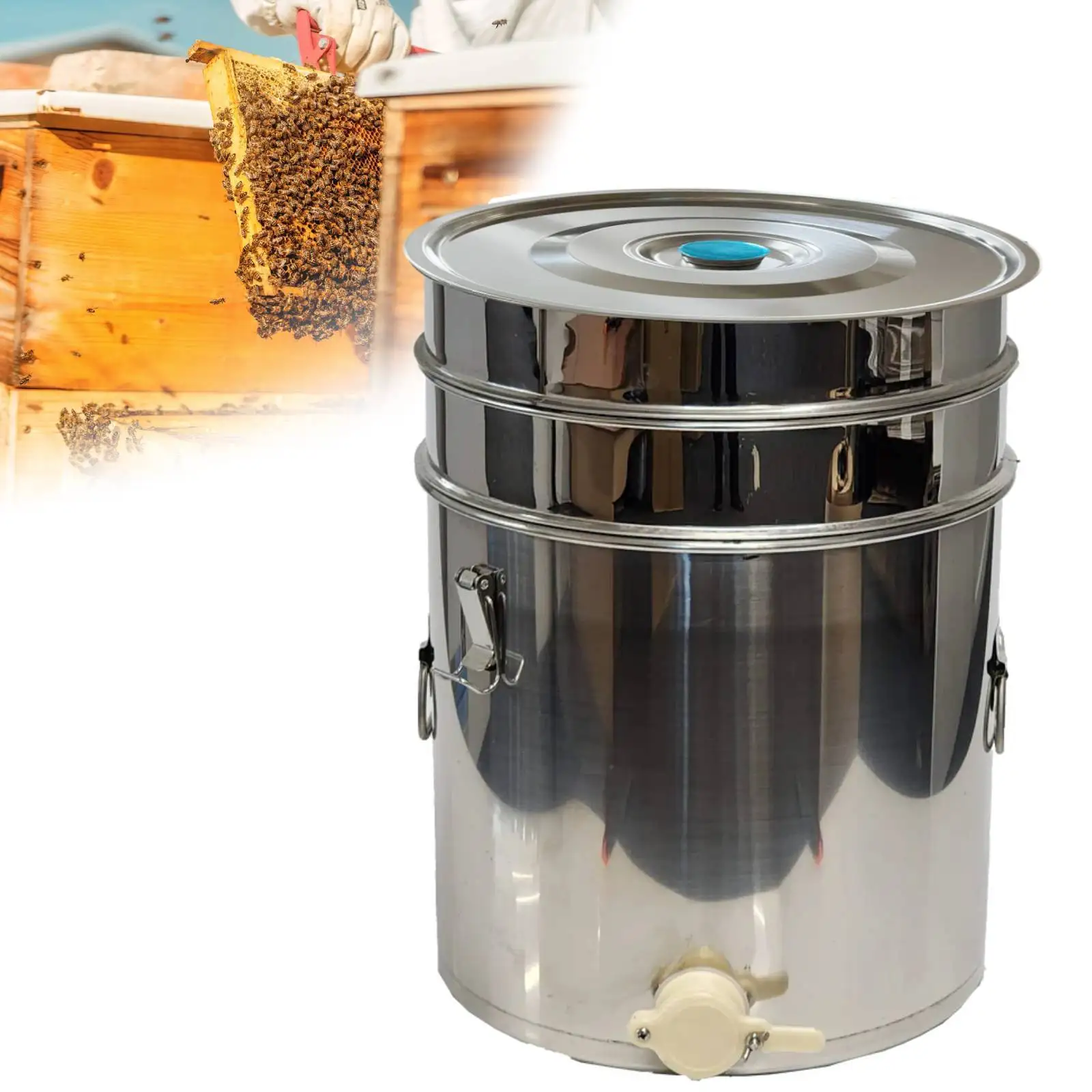 1 Set 50kg Beekeeping Equipment Honey Bucket Stainless Steel Bucket Honey Pail With Double Layer Strainer