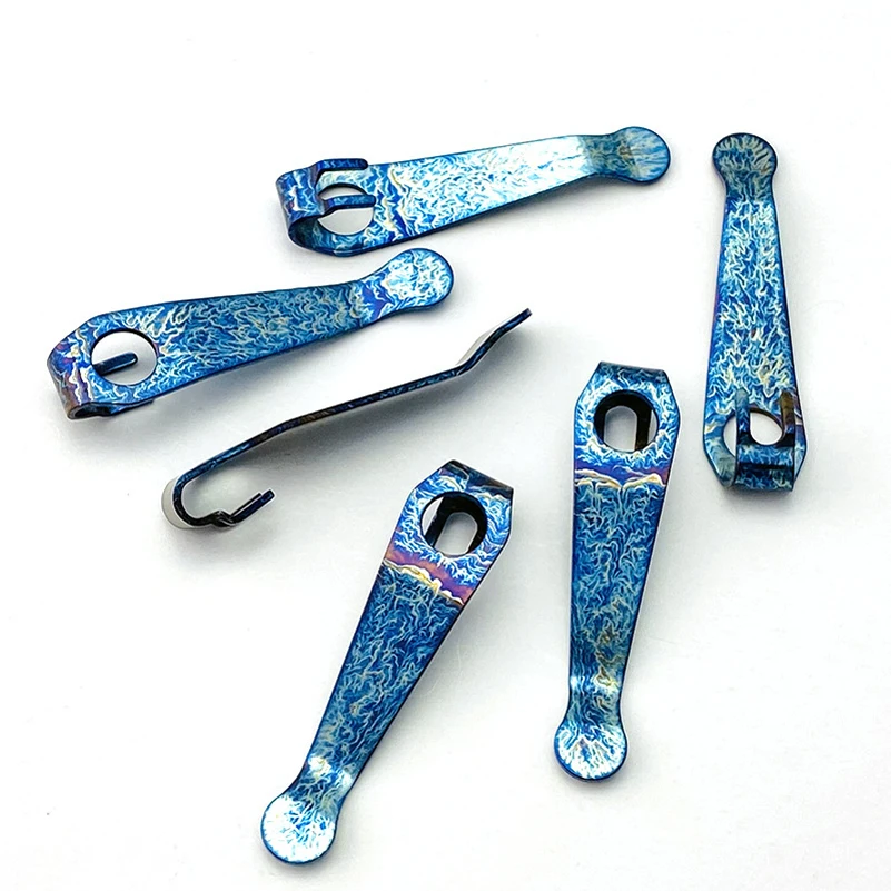 Titanium Alloy Custom Made Roast Blue Knife Pocket Back Clip for Genuine Spyderco Para 3 Lightweight Knives Stone Wash DIY Part