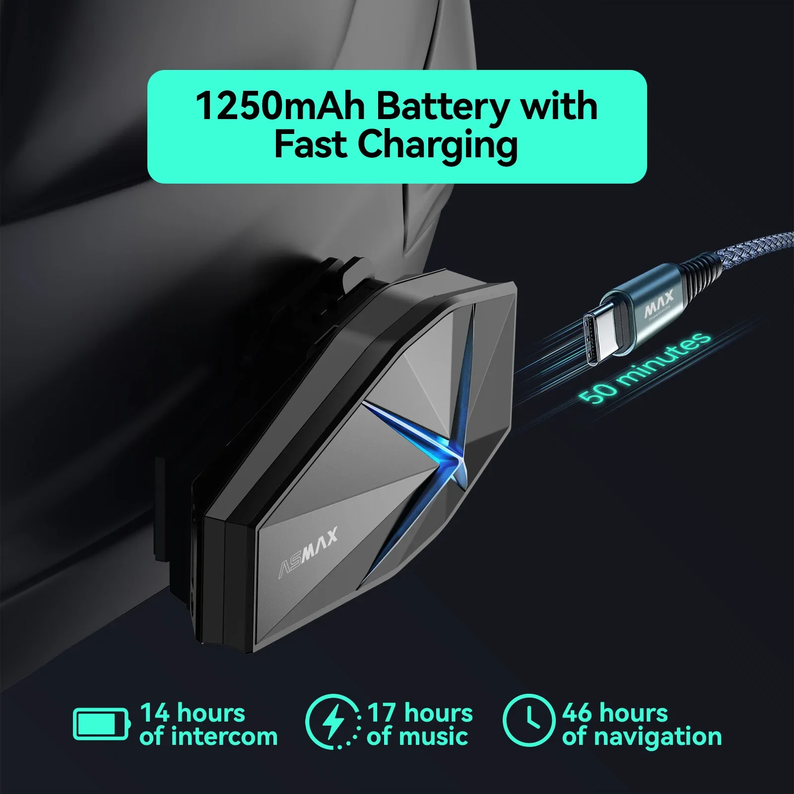 ASMAX F1 شبكة دراجة نارية إنترفون AI صوت HD 45 مللي متر مكبرات الصوت 1350 مللي أمبير بطارية Pro-Level خوذة نظام الاتصالات النسخة العالمية