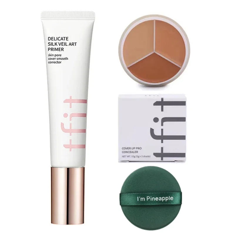 TFIT-Juego de imprimación facial, paleta correctora de 3 colores, cubierta de Base sin aceite, luz de poros Invisible, Base suave, cosmético coreano