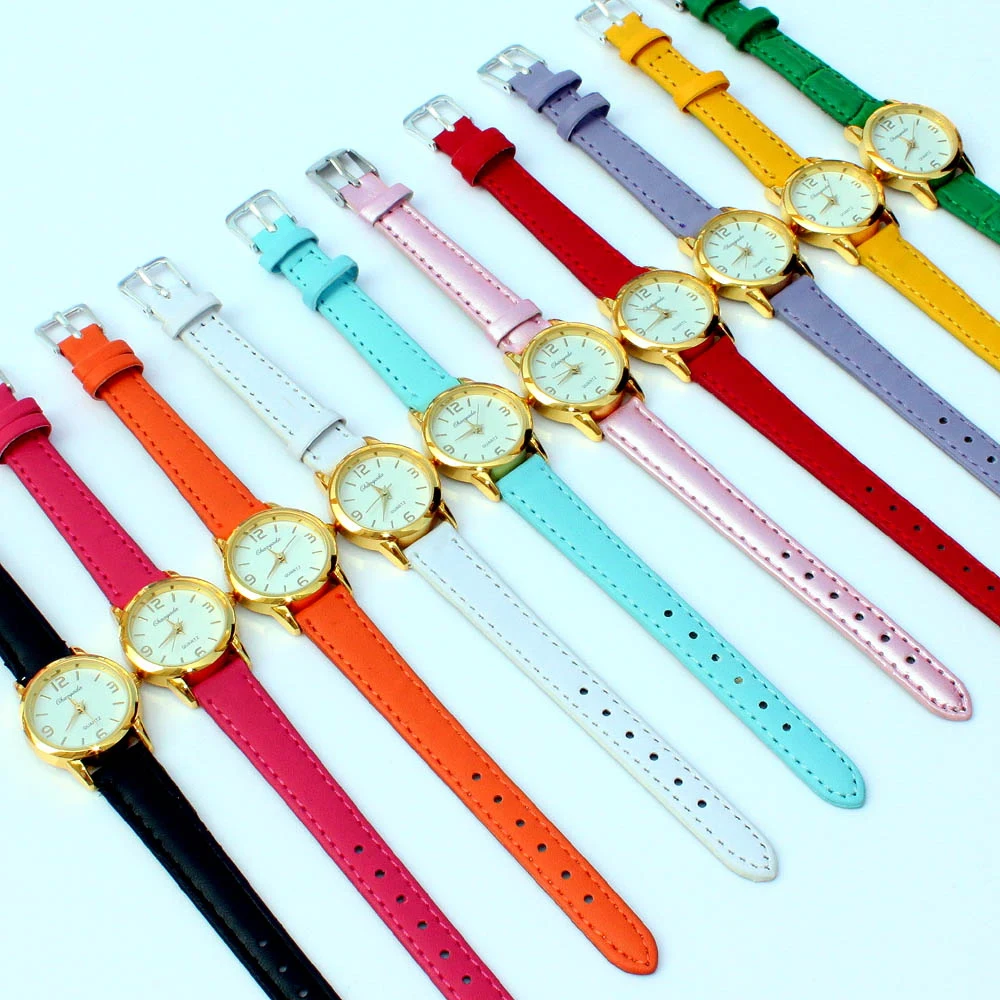 10Pcs Cute Girls Leather Quartz Watch Kids Cartoon Wristwatch for Students Ladies Children's Watch