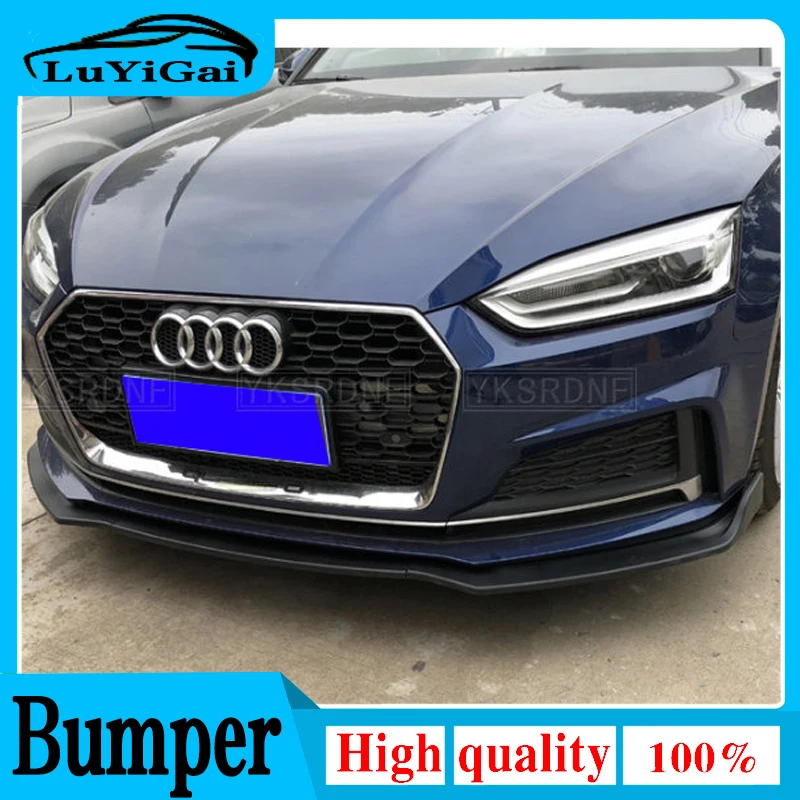 Car Front Bumper Lip Car Front Bumper Canard Lip Splitter Body Shovels for Audi A5 S-Line B9 2017 2018 Gloss Black/Carbon Fiber