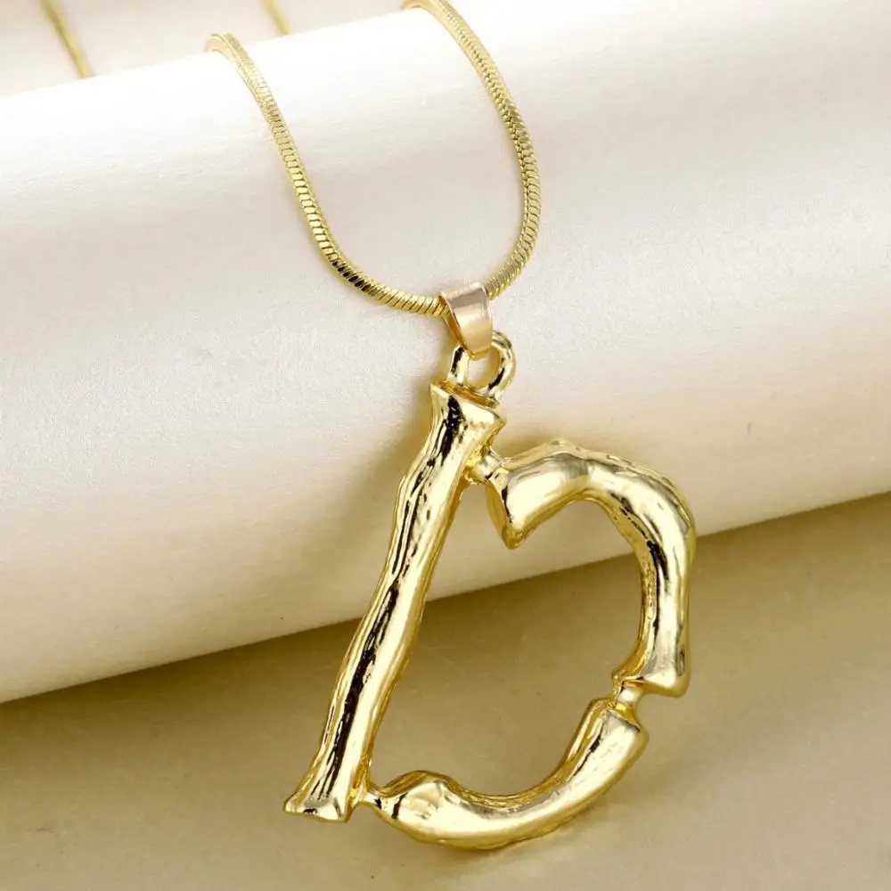 26 Letters Gold Plated Metal Bamboo Necklaces Women Initial Alphabet Pendant Necklace Creative Fashion Chains Jewelry Gifts