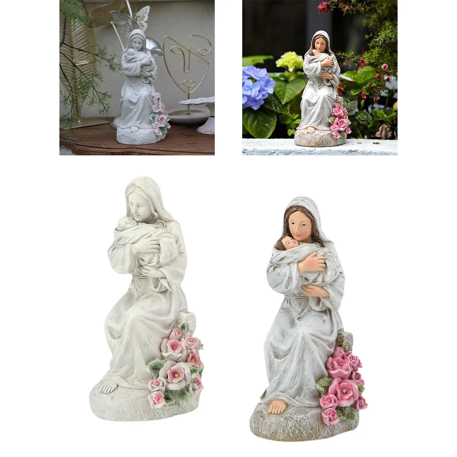 

Mary Figurine Garden Light Decor Ornament Lamp Housewarming Gift Jesus Statue for Lawn Bedroom Entryway Balcony Walkway