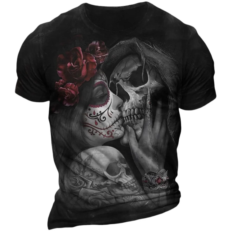 

Summer Horror Skulls Print T Shirts For Men Hip Hop O-Neck Short Sleeve Loose Tee Shirt Streetwear Trend Large EU Size Tops 3XL