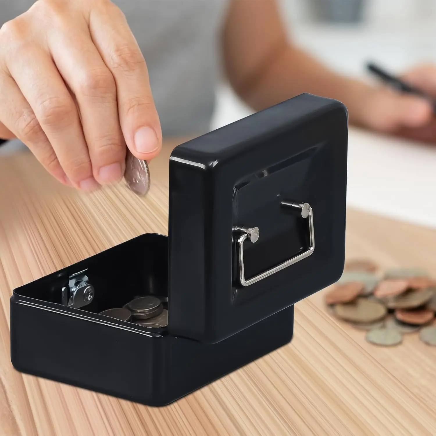 Mini Cash Box with Slot Small Cash Box with Money Tray and Key Lock, Metal Lock Box Small Size