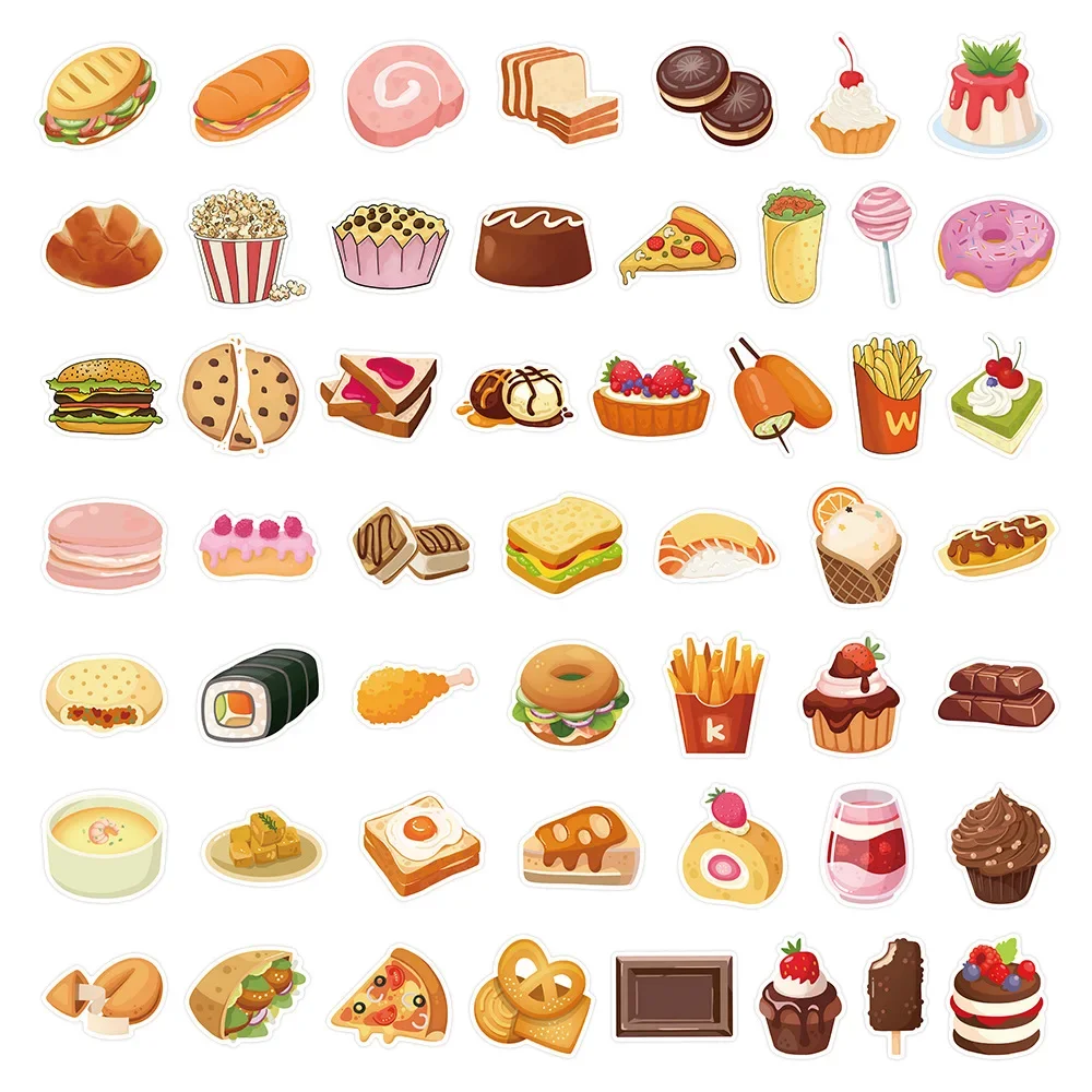 10/52Pcs Fresh cartoon food graffiti stickers cute waterproof decoration DIY phone case notebook helmet stationery scrapbook