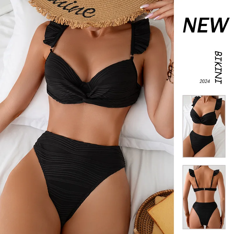 

New Solid Color Fly Edge Two-Piece Swimsuit Sexy Beach Bikini Wholesale