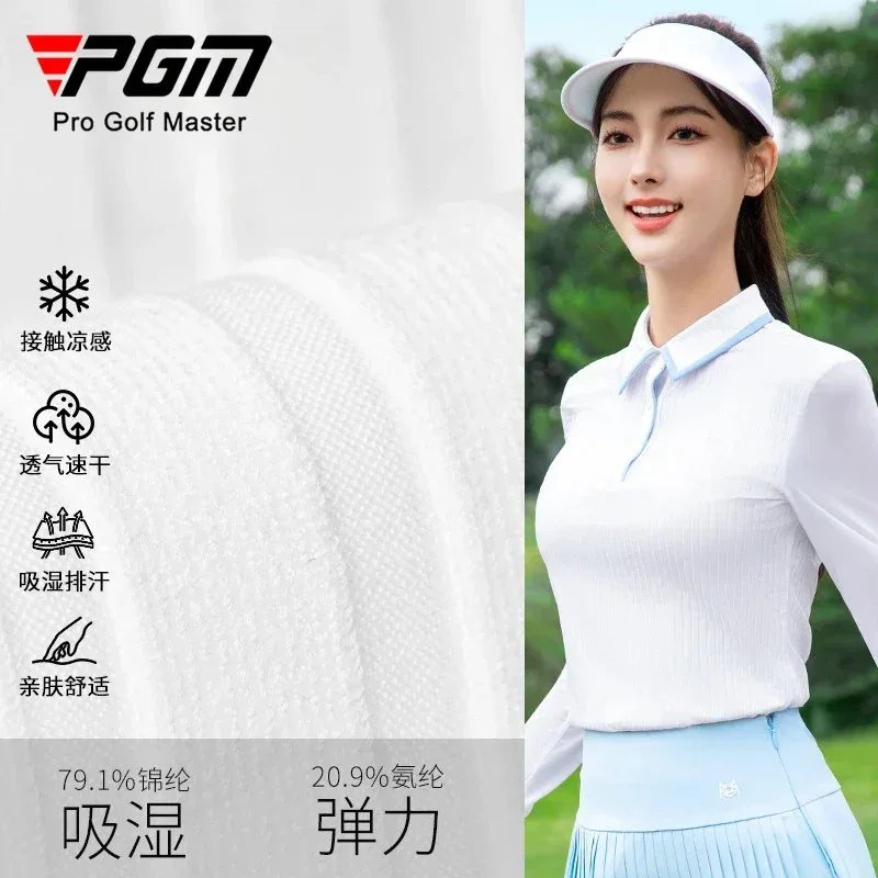 تي شيرت PGM Golf للسيدات بأكمام طويلة من الحرير الجليدي للربيع/الصيف ملابس بولو للتنس YF797
