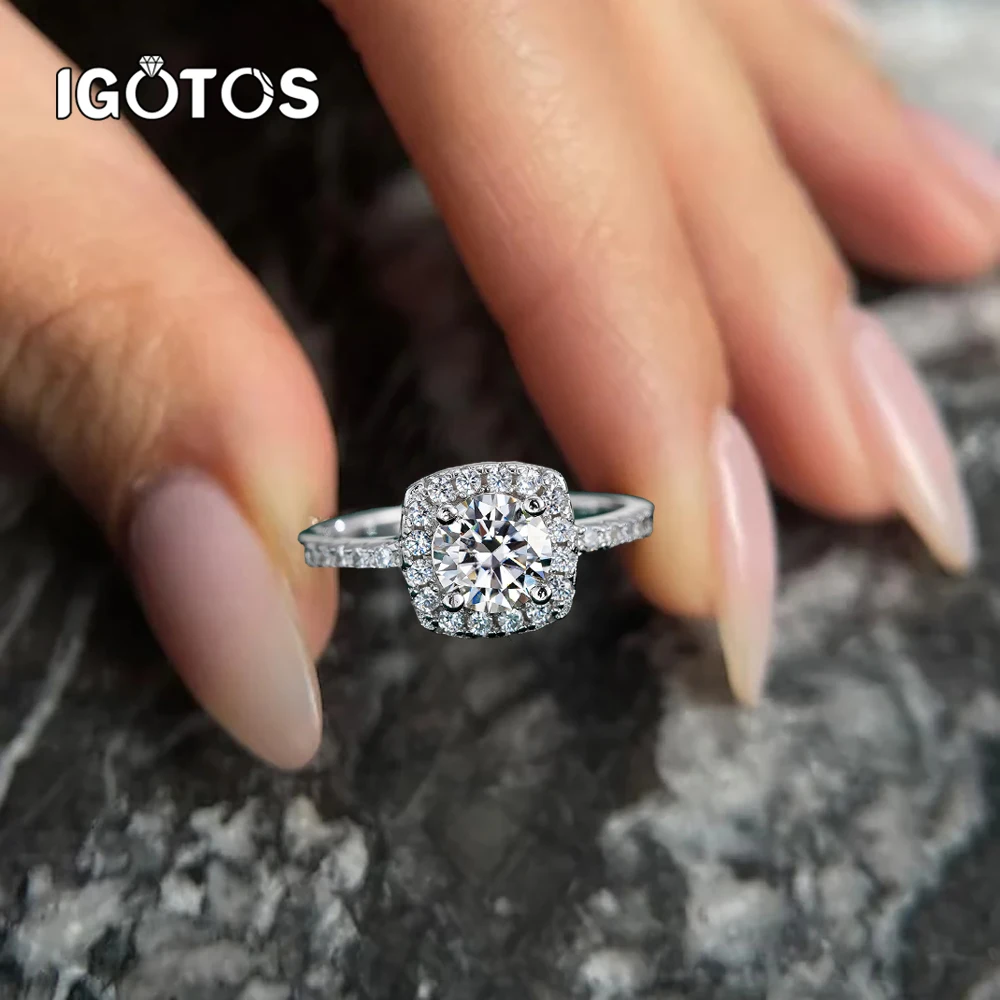 

IGOTOS 0.5/1/2/3CT Moissanite Ring Certified 925 Sterling Silver Plated PT950 Square Diamond Wedding Bands Jewelry for Women Men