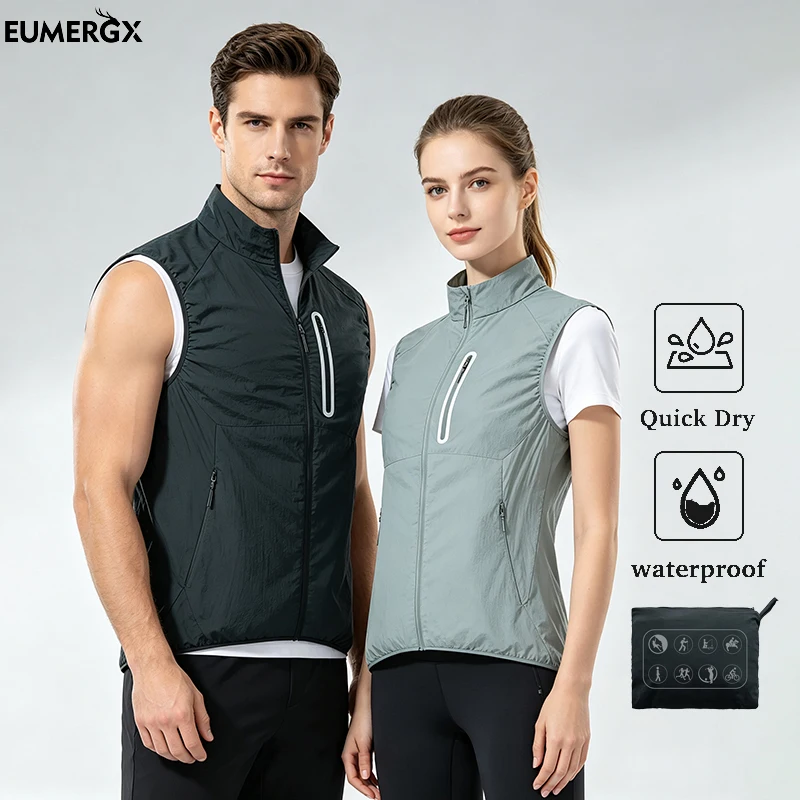 EUMERGX Men's Women's Running Vest Climbing Camping Hiking Fishing Vest Unisex Summer Waterproof Self-Storage Sleeveless Jacket