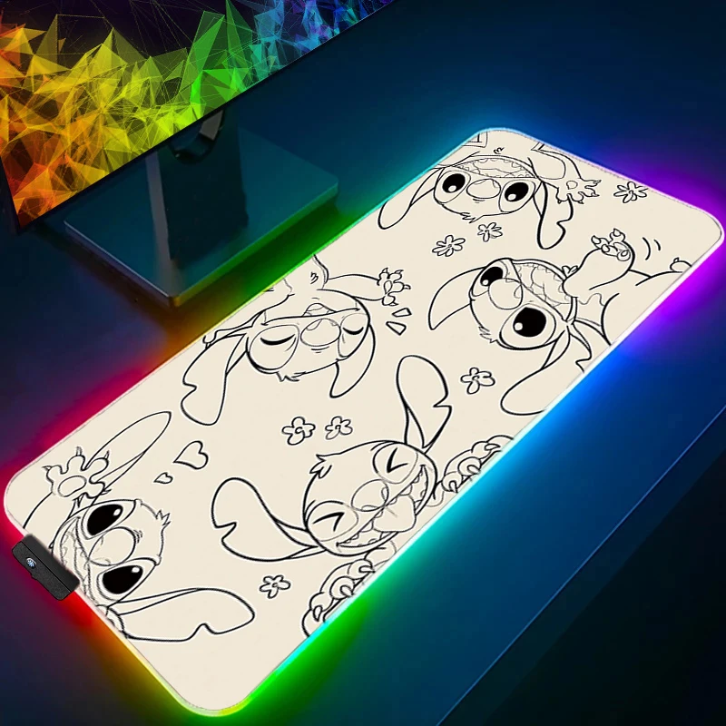 لوحة ماوس ألعاب بإضاءة خلفية LED حافة بيضاء غرزة ألعاب الكمبيوتر المحمول لوحة مفاتيح السجاد الماوس حصيرة RGB سجادة طاولة مطاطية غير قابلة للانزلاق