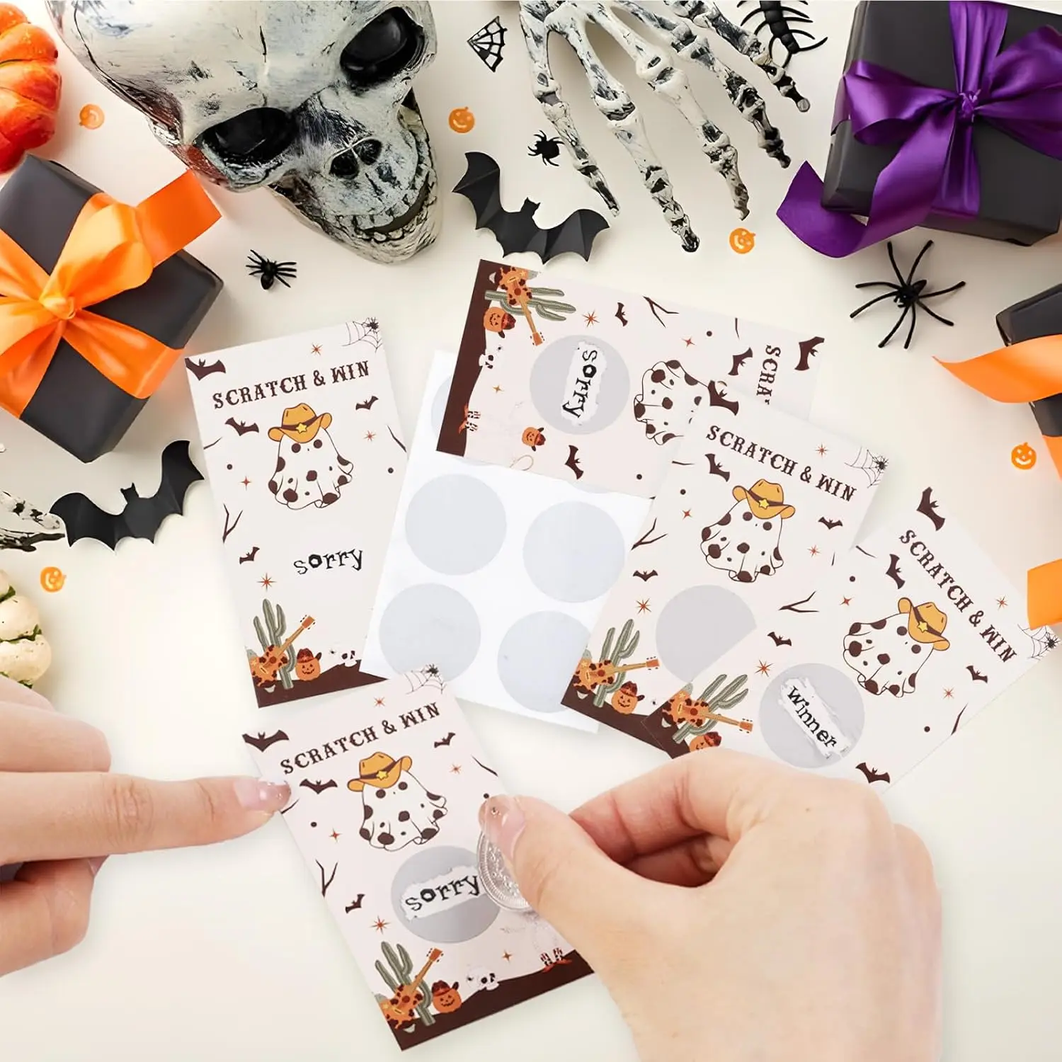 Cheereveal 50Pcs Halloween Western Spooky Ghost Scratch Off Cards Game, Cowboy Baby Shower Bridal Shower Birthday Party Supplies