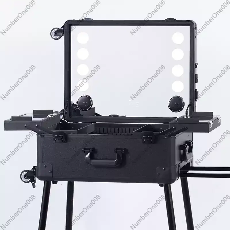 Professional Lamp Trolley Cosmetic Case，for Makeup Artists Beauty Toolbox，with Hidden Bracket Light Box